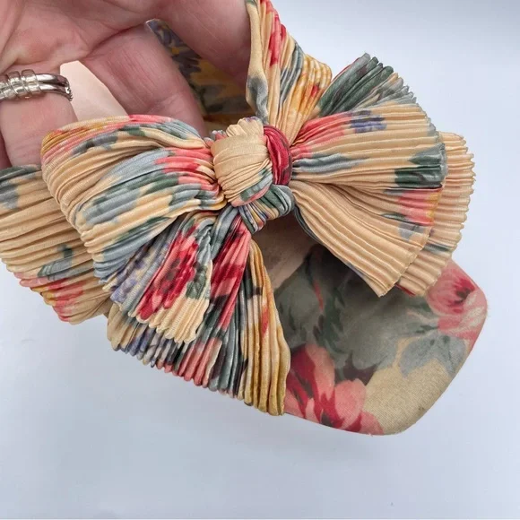 Loeffler Randall Daphne Pleated Knot Flat Sandals 9 Floral - Picture 3 of 16